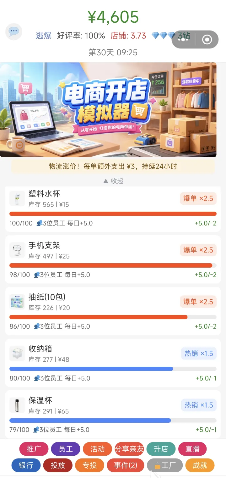 电商开网店模拟器手游员工技能成长系统截图