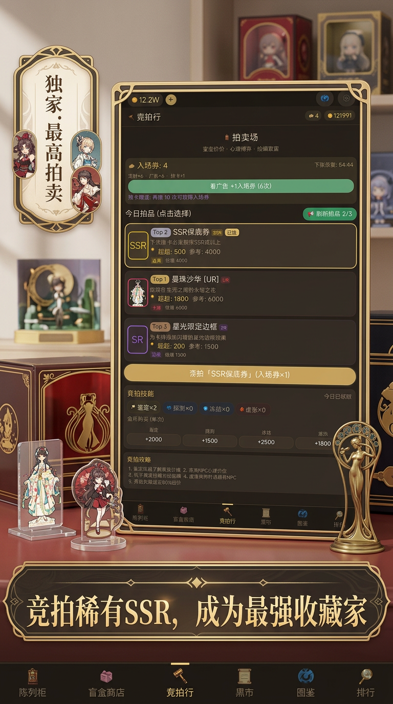 二次元手办柜中少女手游拍卖行与黑市界面