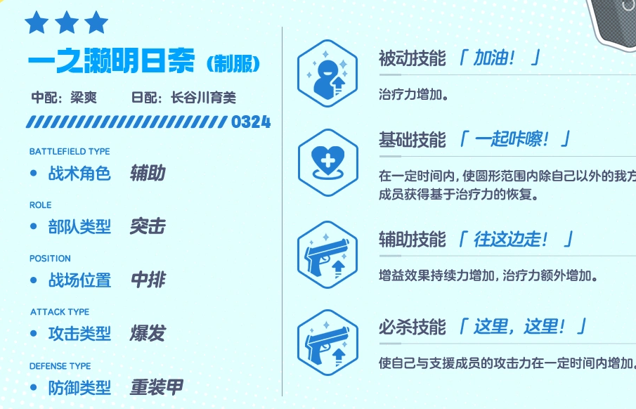 蔚蓝档案明日奈被动与基础技能描述图