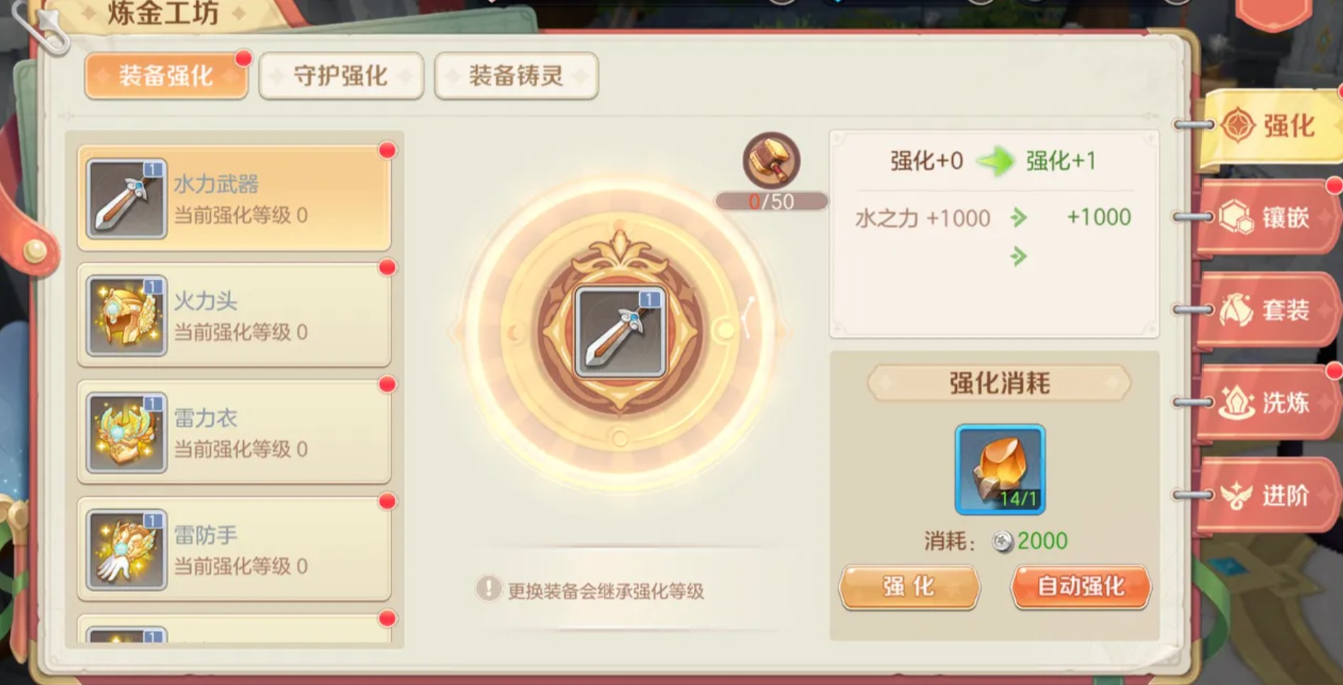 守护角色强化界面示意图