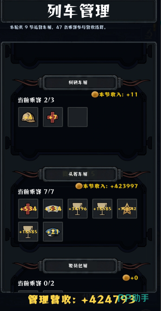 我在末日开火车游戏界面截图:多车厢布局与人员状态面板