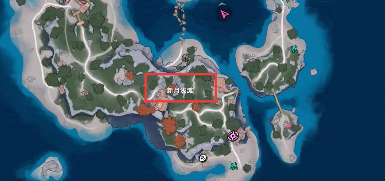 遗忘之海藏宝图使用界面：展开后显示岛屿北侧海岸标记