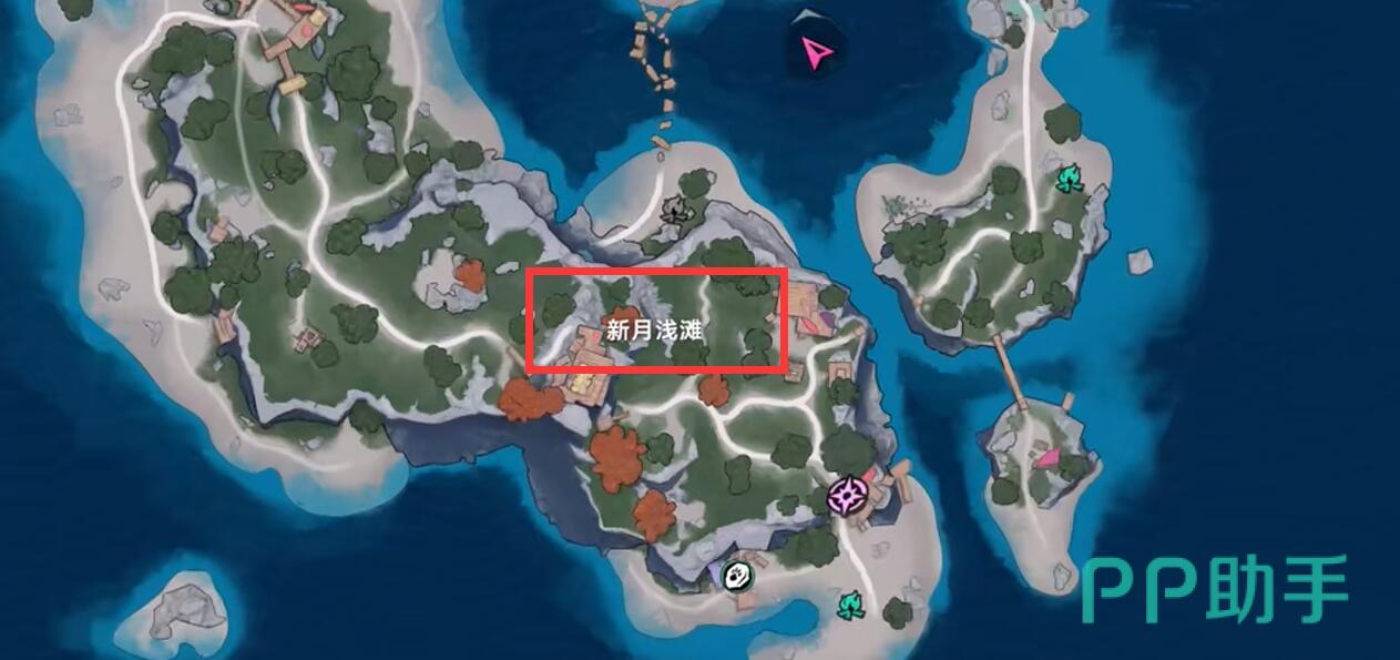 遗忘之海藏宝图使用界面:展开后显示岛屿北侧海岸标记