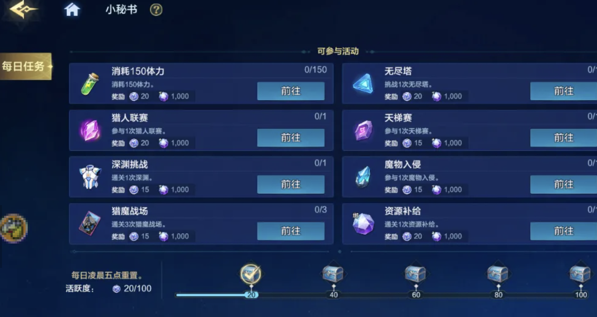 时空猎人觉醒小秘书活跃度任务界面示意图