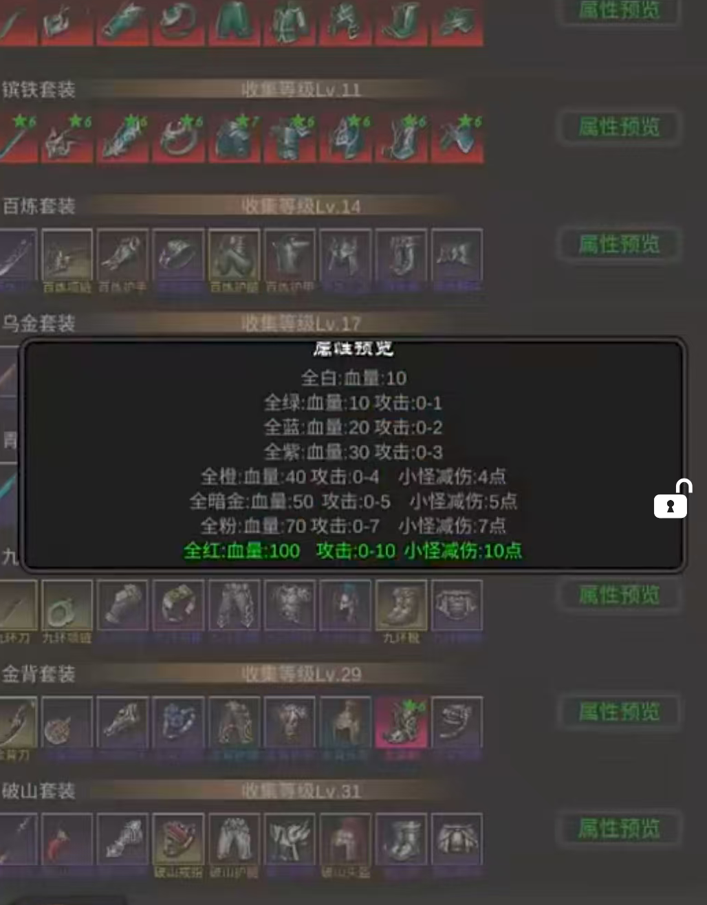 行侠江湖套装属性对比图