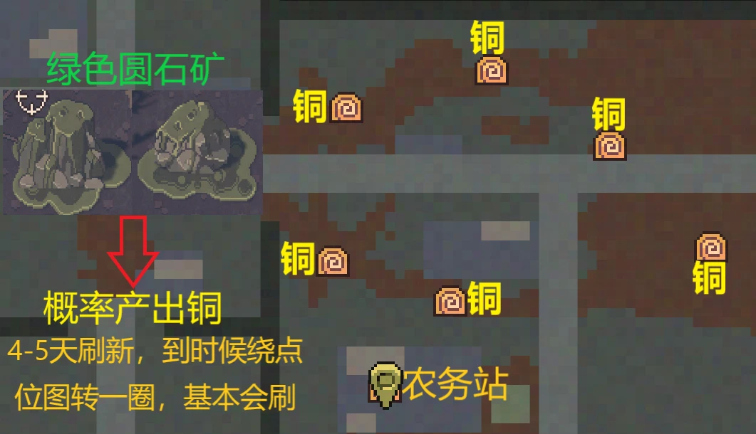 雪原长廊覆雪圆石矿位置示意图