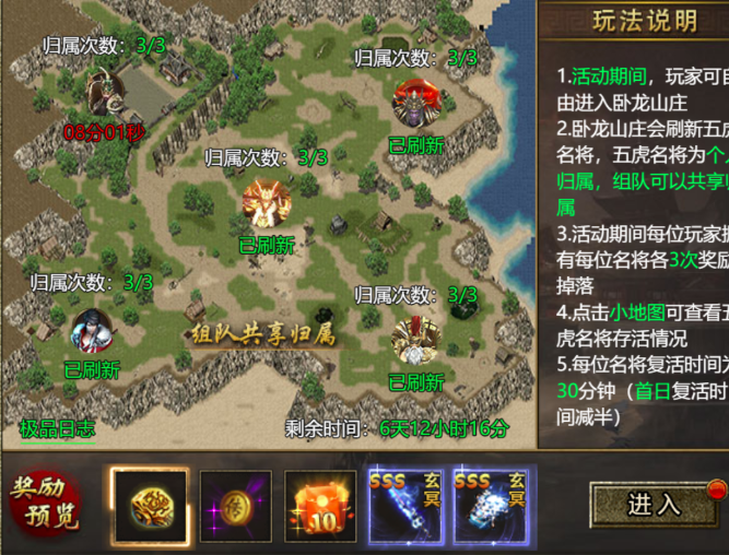 卧龙山庄五虎上将归属状态示意图