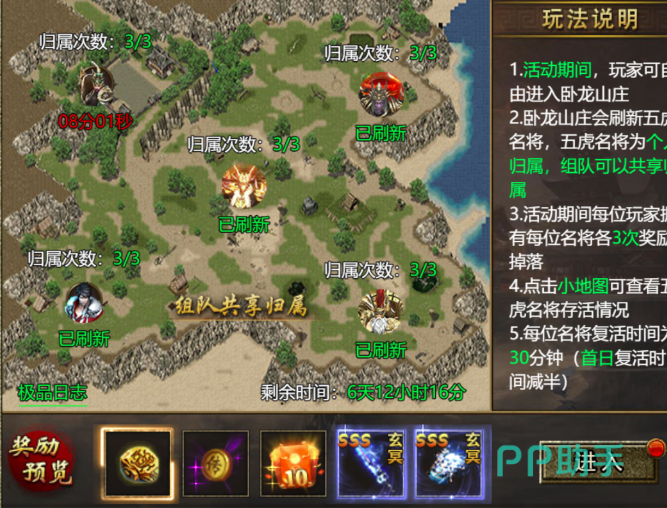 卧龙山庄五虎上将归属状态示意图