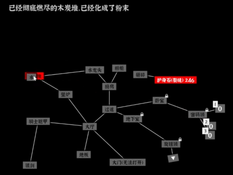 文字密室逃脱恶魔小屋游戏场景图二：木屋内部机关布局