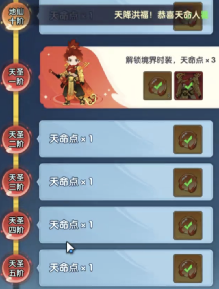 修仙之路等级与天命点对应关系图