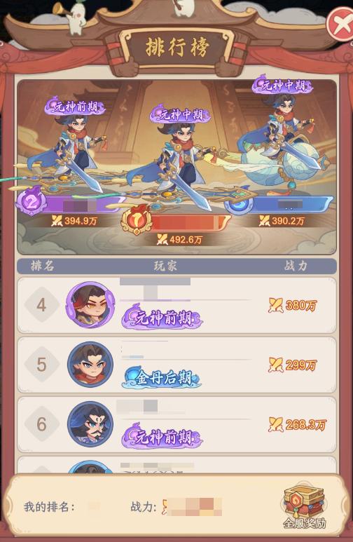 奇遇西行战力与宗门冲榜奖励展示图