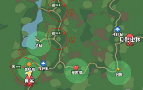 铜矿与锡矿分布对比图，突出右下角铜矿区与右上角唯一锡矿点