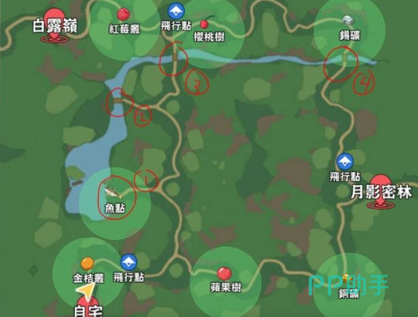 野果分区采摘示意图,标注白露岭、住宅密林交界带及时段标识