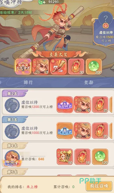 奇遇西行宗门冲榜界面示意图