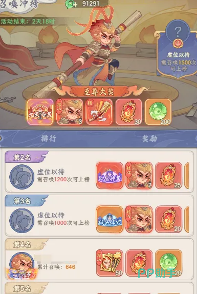 奇遇西行冲榜活动主界面示意图