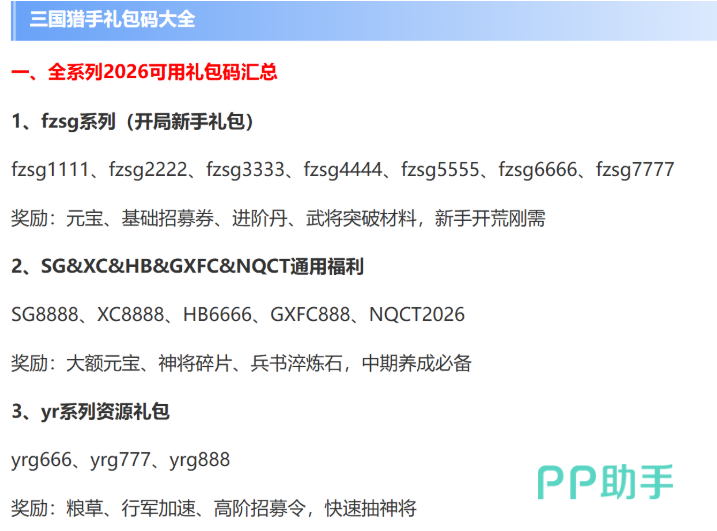 三国猎手礼包码领取界面示意图