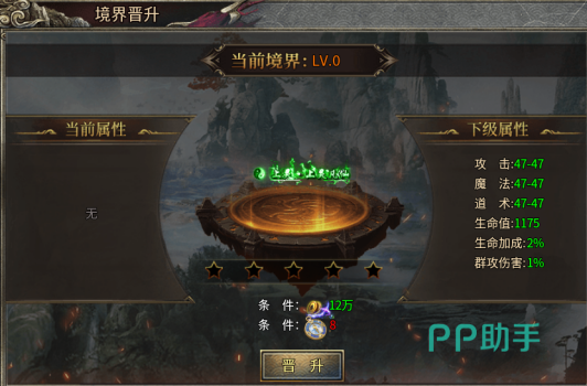 天芒之神骑士境界晋升系统界面示意图