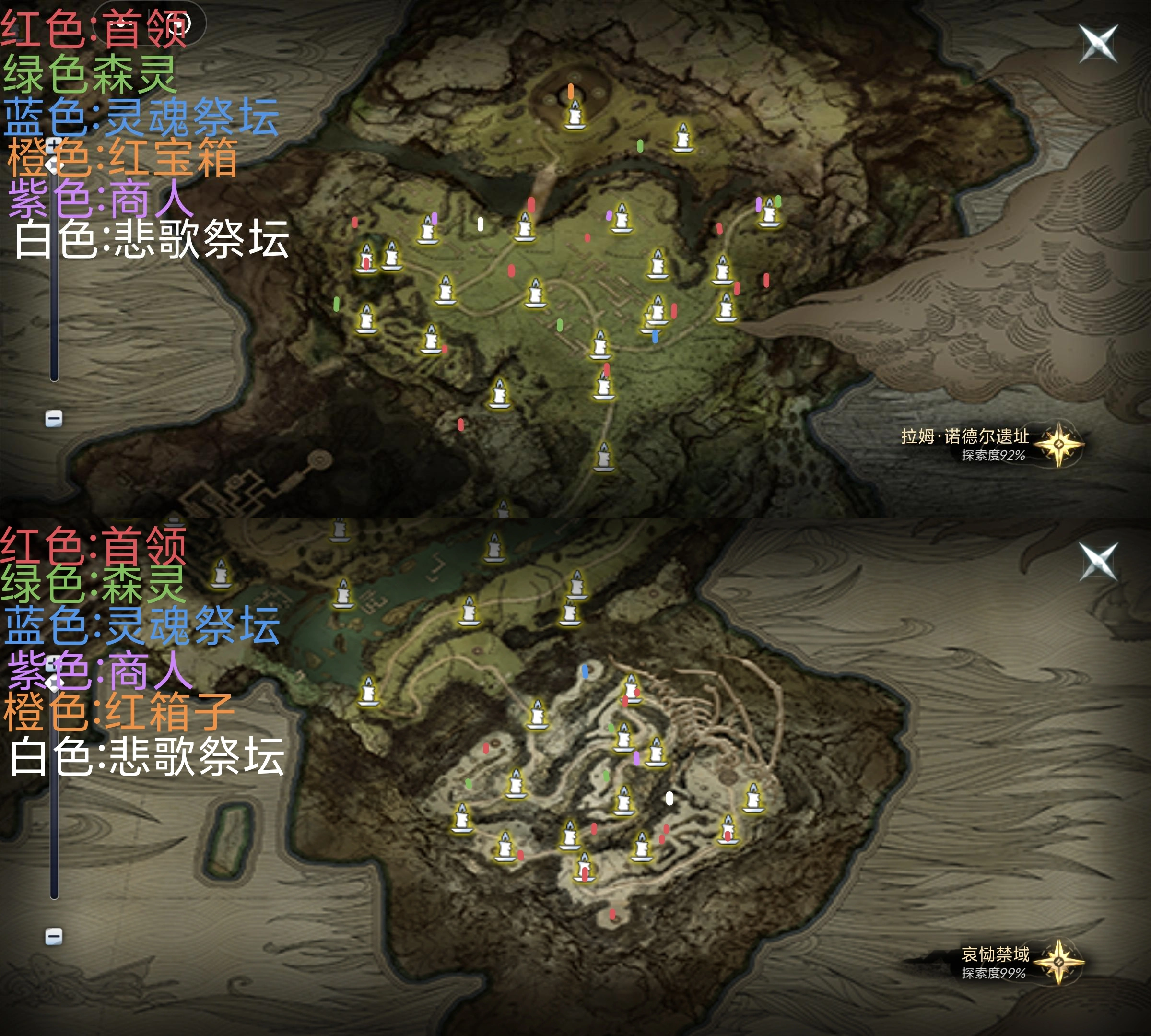 遗址与禁域神像及森灵分布示意