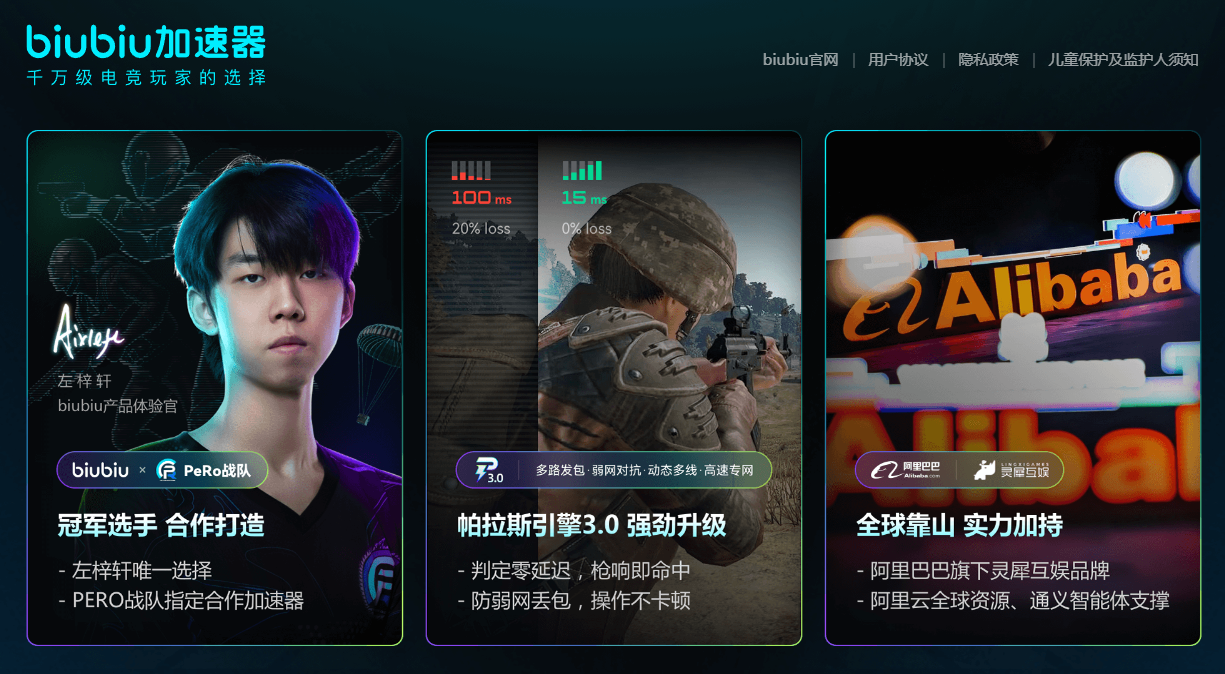 biubiu加速器界面示意图