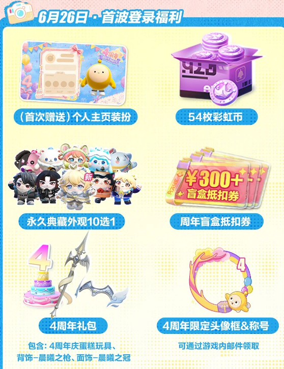 蛋仔派对四周年庆第二波登录奖励展示图