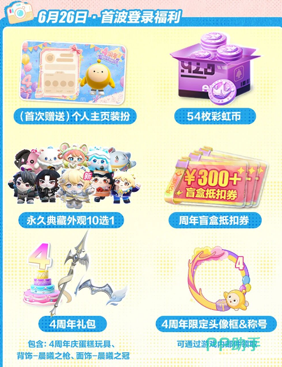 蛋仔派对四周年庆第二波登录奖励展示图