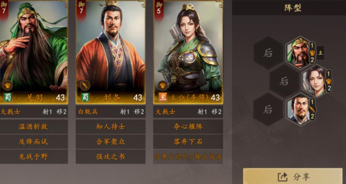 三国志王道天下小桃园枪阵容示意图