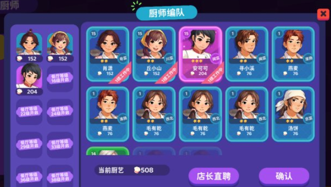 百味食光员工属性面板示意图