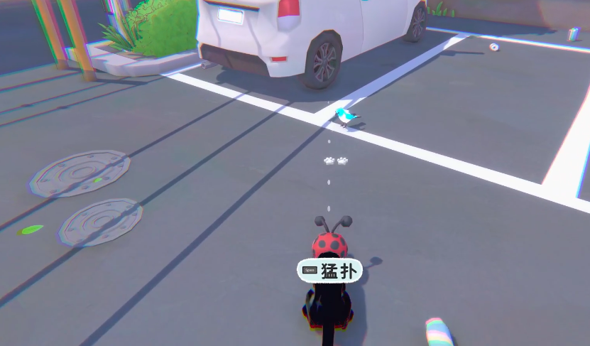 小猫咪大城市泰菲任务第四张指引图：停车场白色车辆旁三只小鸟位置