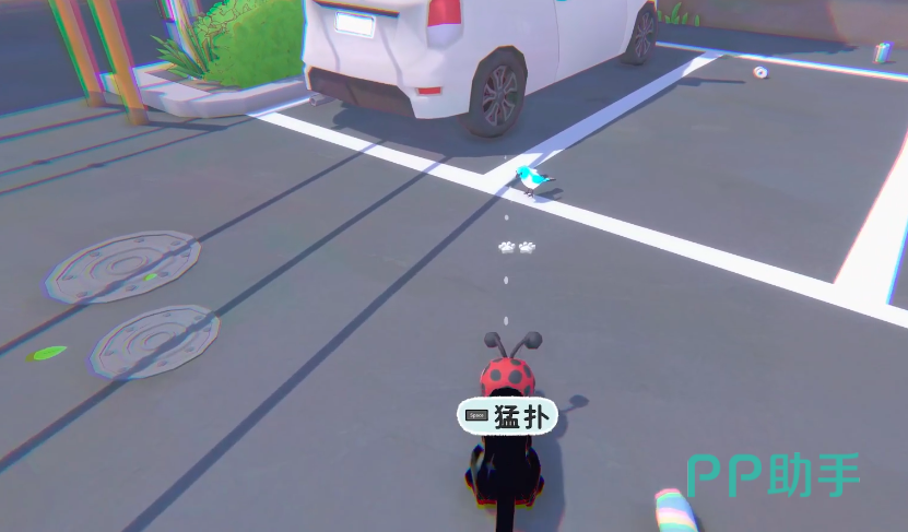 小猫咪大城市泰菲任务第四张指引图:停车场白色车辆旁三只小鸟位置
