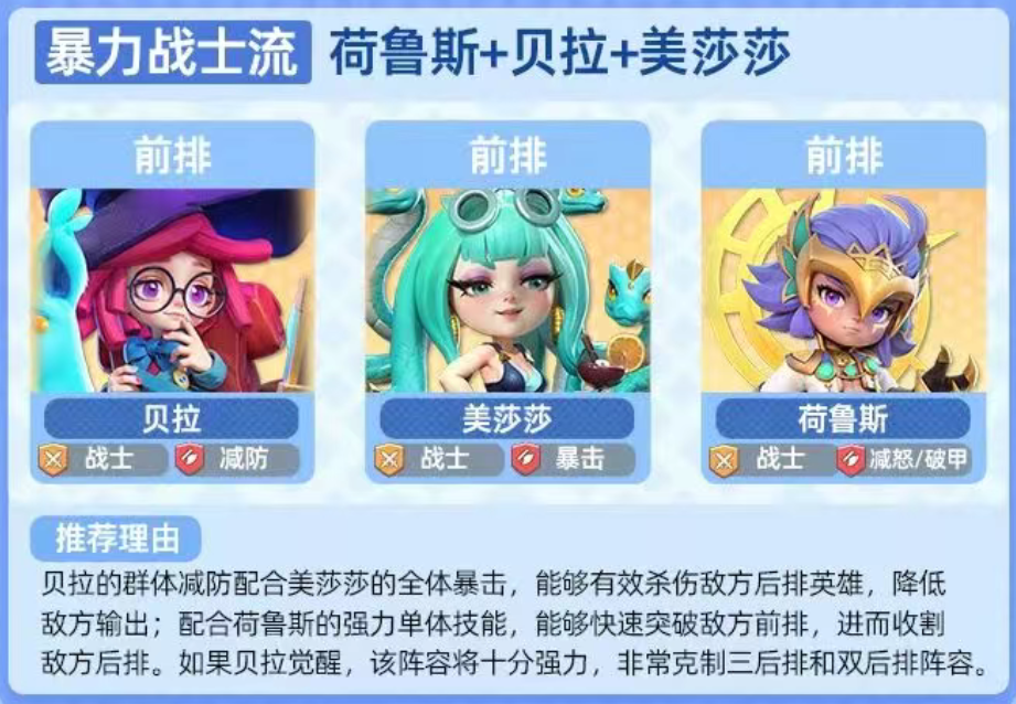 家园梦想派对高坦续航流阵容示意图
