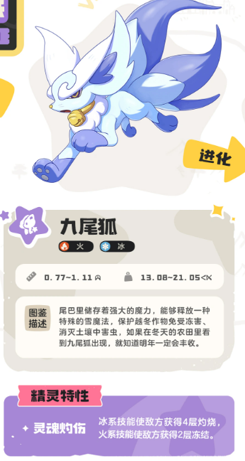 洛克王国尖嘴狐仙立绘，身形修长，尾尖泛起柔和光晕
