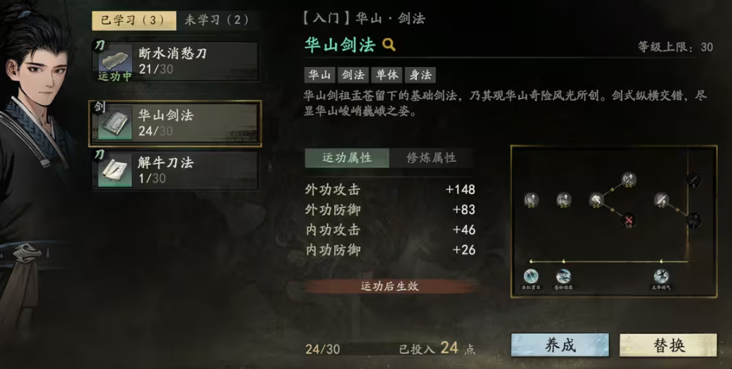 剑隐侠踪录功法切换与运功机制说明图