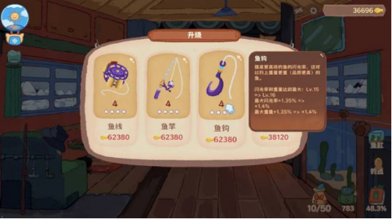 猫猫钓游记背包分类标签界面