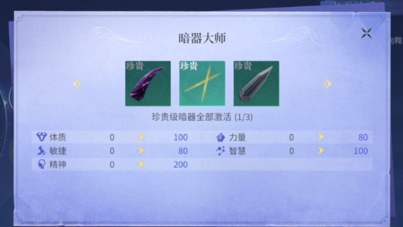 暗器大师等级与属性加成说明图