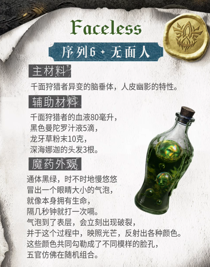 无面人序列魔药效果示意图
