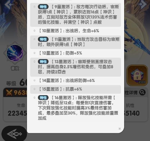 火线战姬宙斯星级属性面板