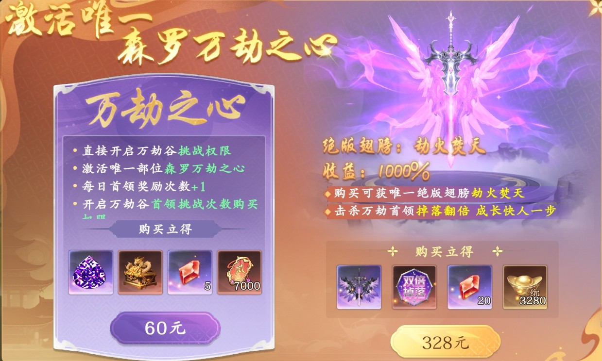 中氪档位权益配置示意图