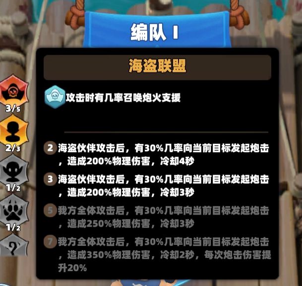 航海奇兵六人阵容站位与羁绊展示图