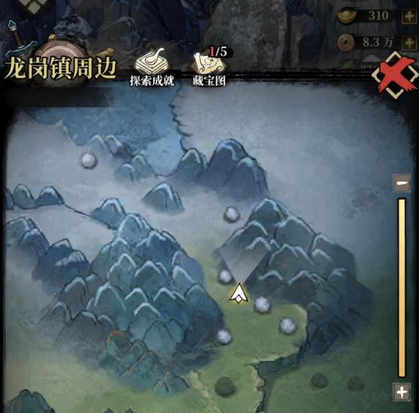 古龙群侠录破庙绕山路线与悬崖宝箱位置示意图