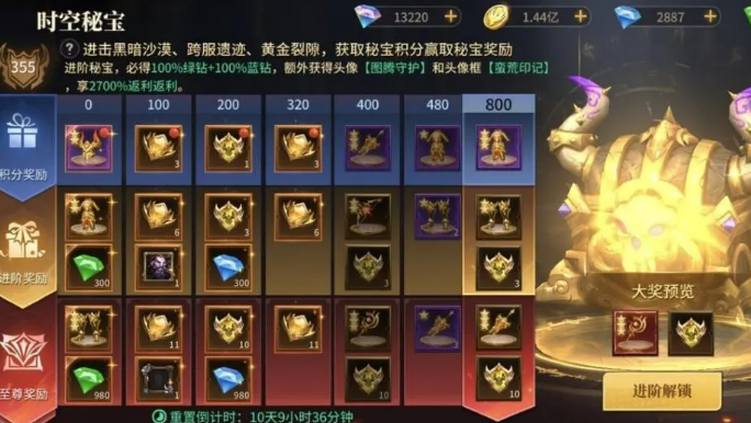 时空秘宝奖励预览界面