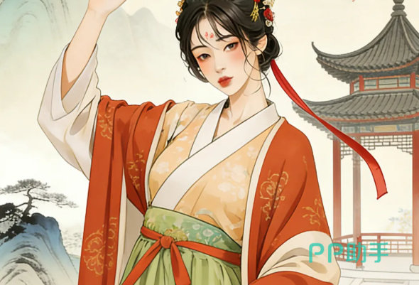 海棠角色立绘:古风撞色长裙形象