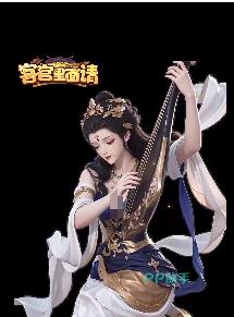 樊素古风立绘:乌发金冠,藏蓝鎏金舞衣