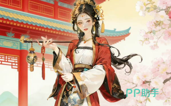 钱多多角色形象展示图,身着红金边古风长袍,站在金玉满堂酒楼门前