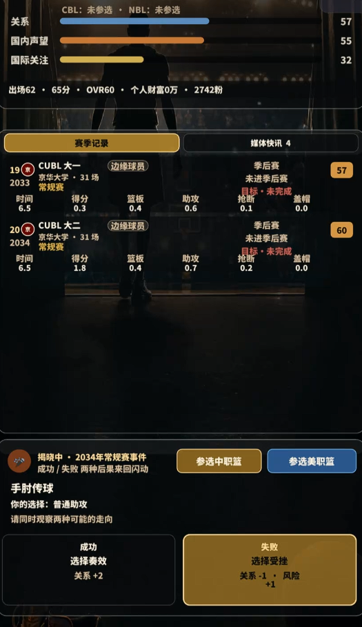 我的篮球生涯养成策略界面示意