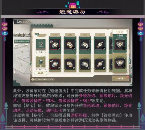 短途游历任务与奖励界面