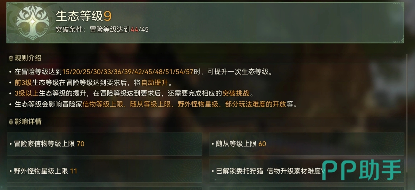 怪物猎人旅人生态等级界面示意图