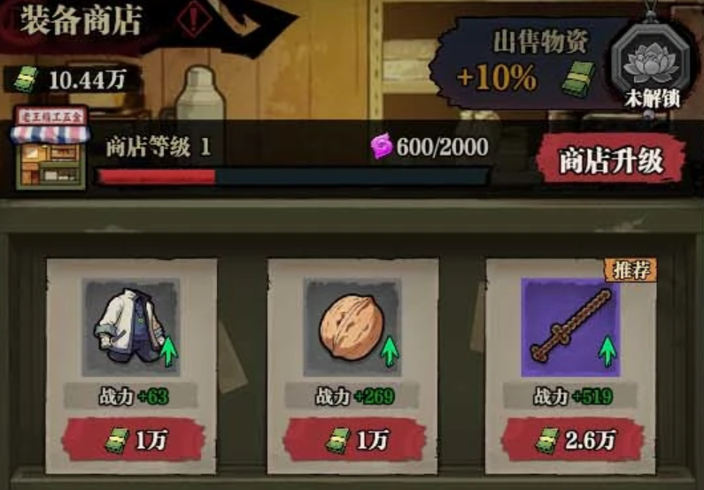 咻咻勇者商店界面及装备升级说明
