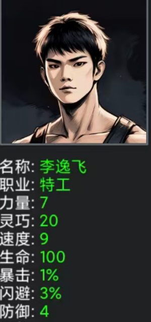 李逸飞角色立绘及能力说明图