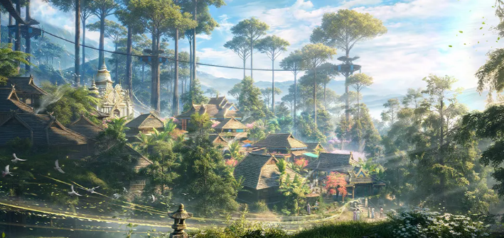 逆水寒兰沧寨孔雀飞行与动物互动场景