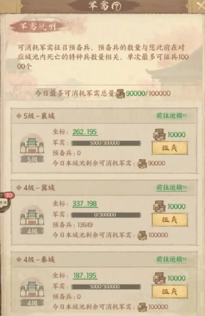 军需城功能界面展示图